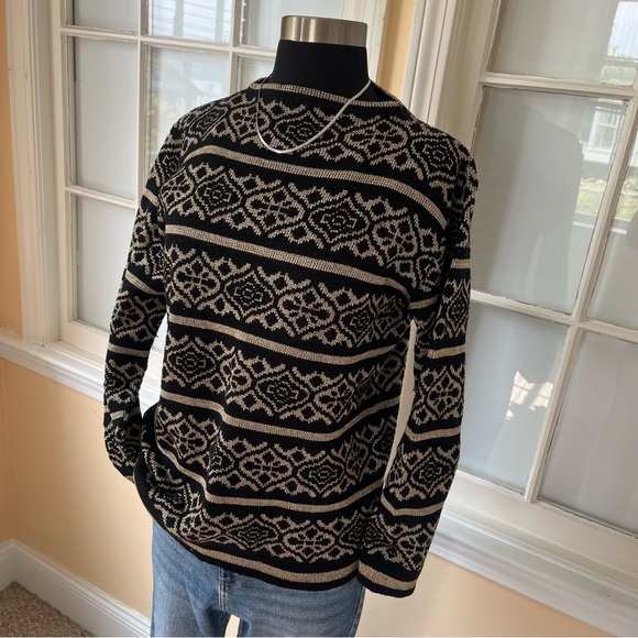 Vintage black gold metallic abstract sweater - Picture 2 of 10